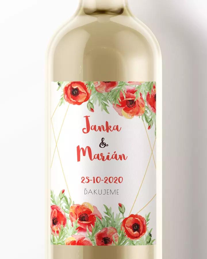 Svadobné etikety na víno / pálenku s motívom poľné maky