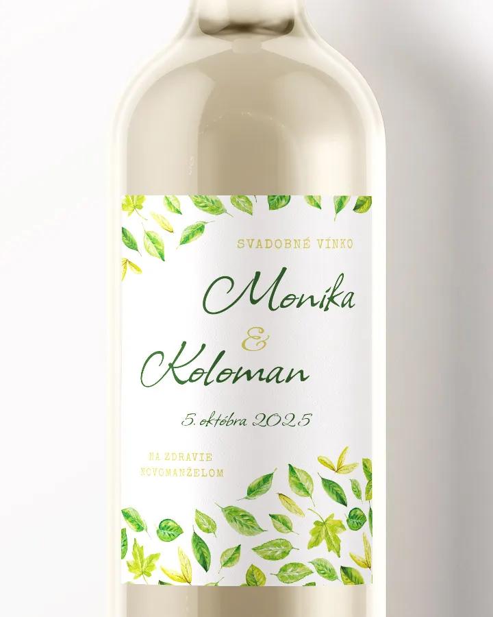 Svadobné etikety na víno / pálenku Svieže listy 01