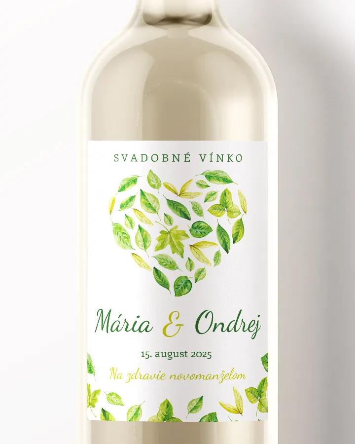 Svadobné etikety na víno / pálenku Svieže listy 02