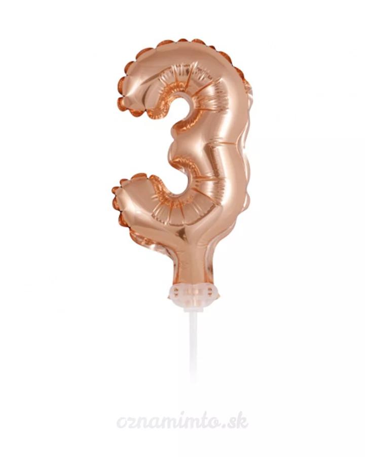 Zápich do torty balón číslo 3 ružovo zlatý 13 cm