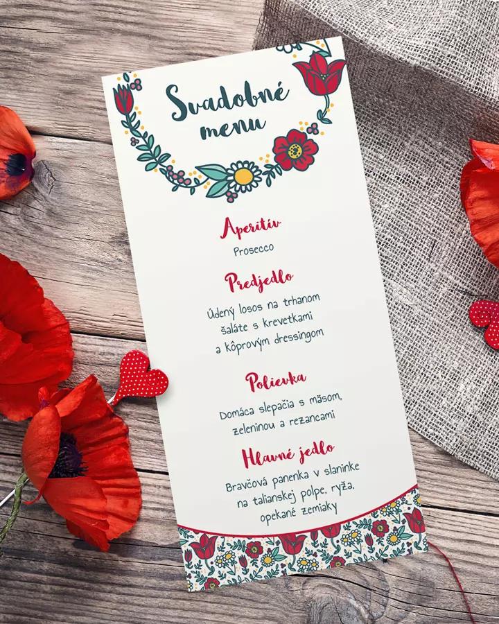 Svadobné menu - Kreslené poľné kvety 04