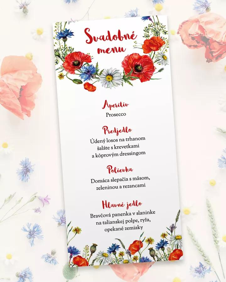 Svadobné menu - Kreslené poľné kvety 05