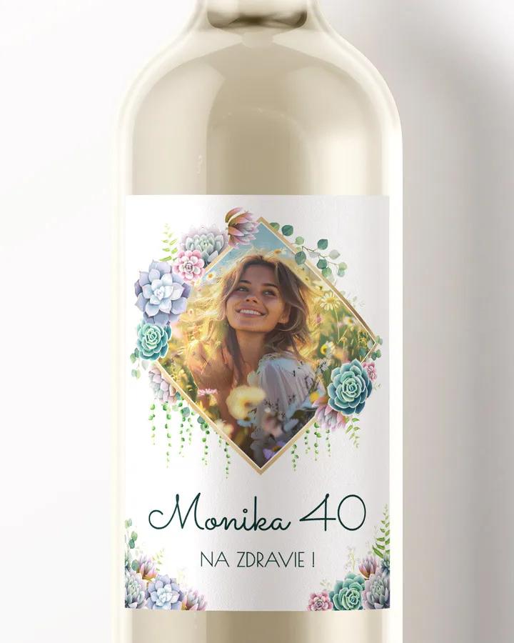 Etikety na víno / pálenku motív s fotkou Sukulenty