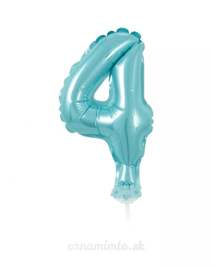 Zápich do torty balón číslo 4 svetlo modrý 13 cm