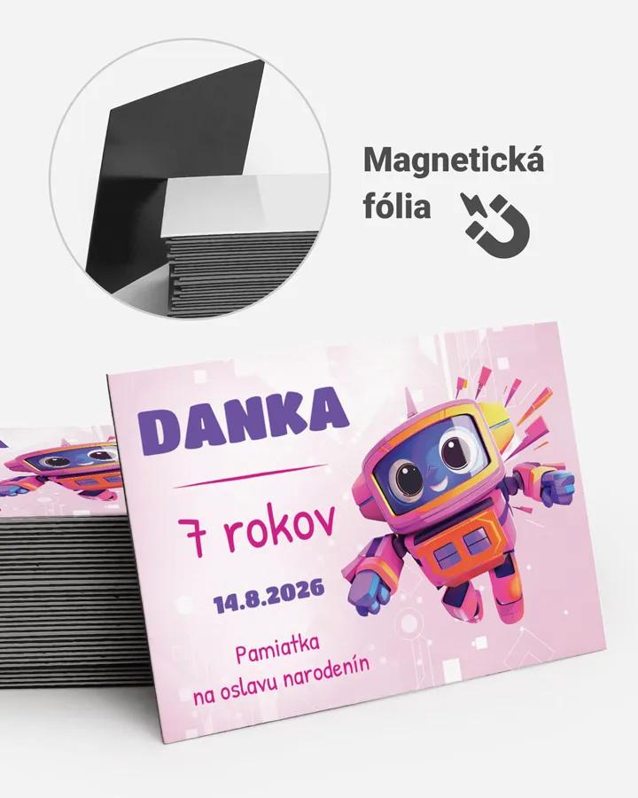 Pamätné magnetky z oslavy obdĺžnik - Robot 01 ružová