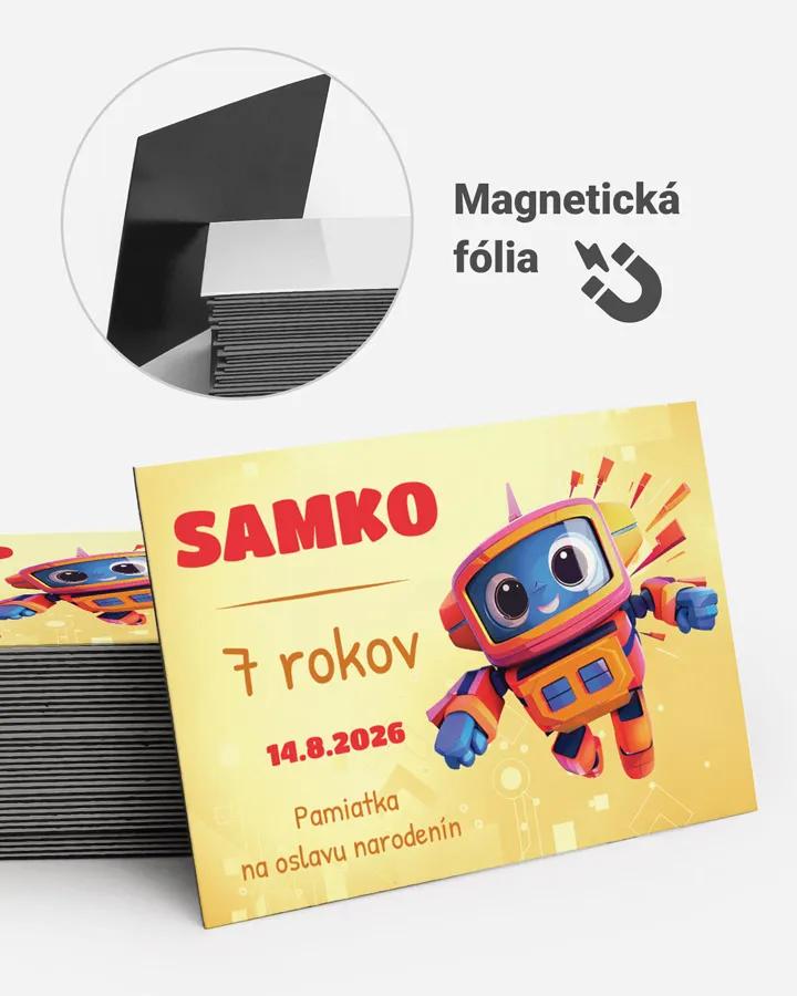 Pamätné magnetky z oslavy obdĺžnik - Robot 01 žltá