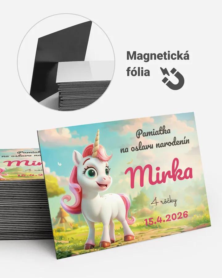 Pamätné magnetky z oslavy obdĺžnik - Ružový jednorožec