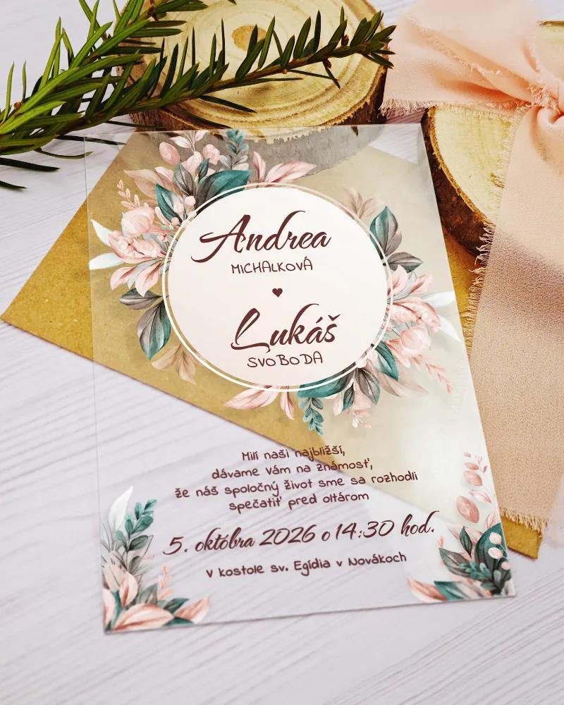 Transparentné svadobné oznámenia Botanic 01
