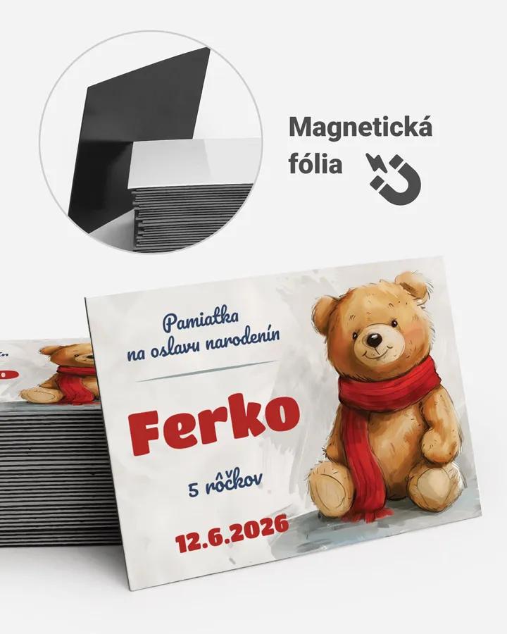 Pamätné magnetky z oslavy obdĺžnik - Macko so šálom