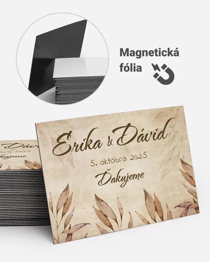 Svadobné magnetky obdĺžnik Vintage Listy