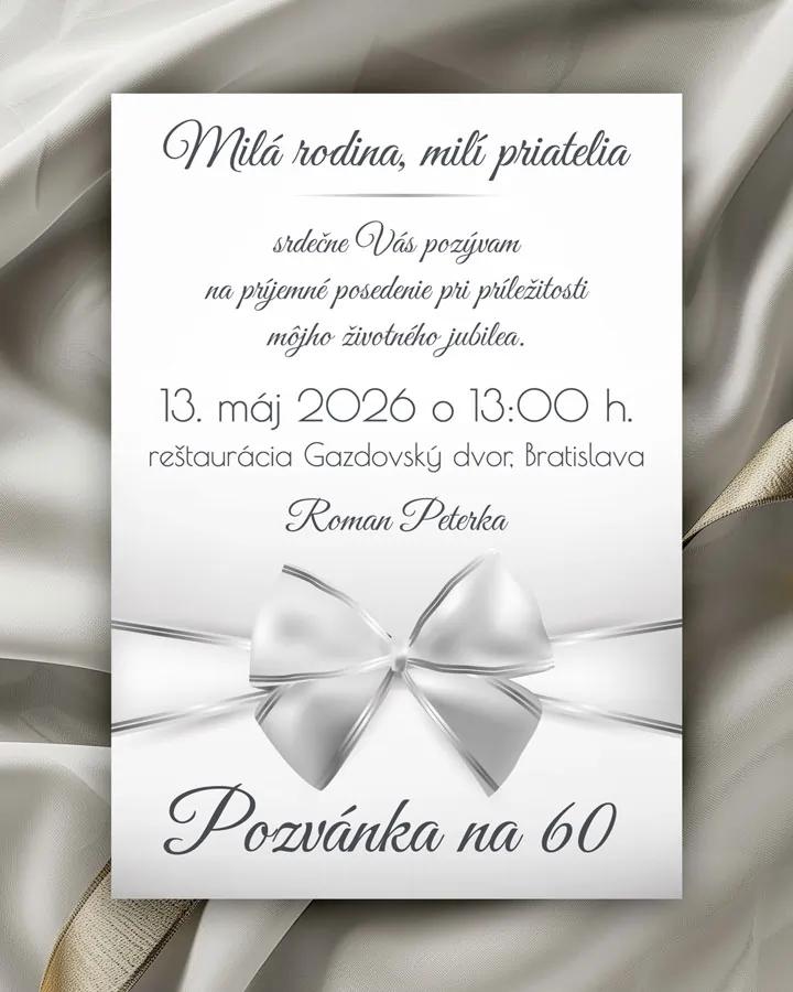 Pozvánka na narodeniny Luxusný motív so striebornou mašľou