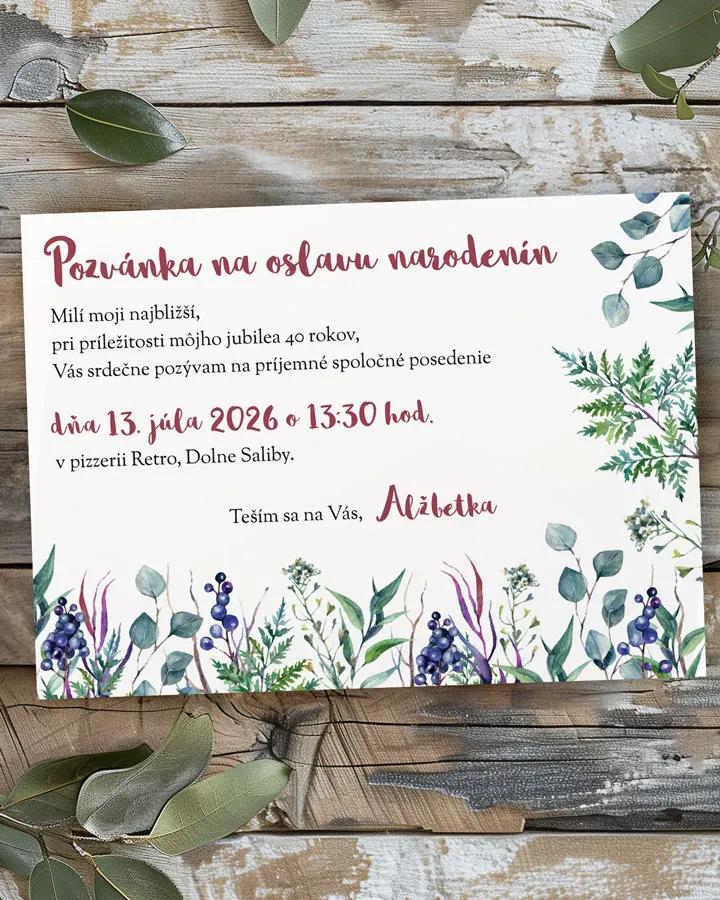 Pozvánka na narodeniny Eukalyptus s bylinkami