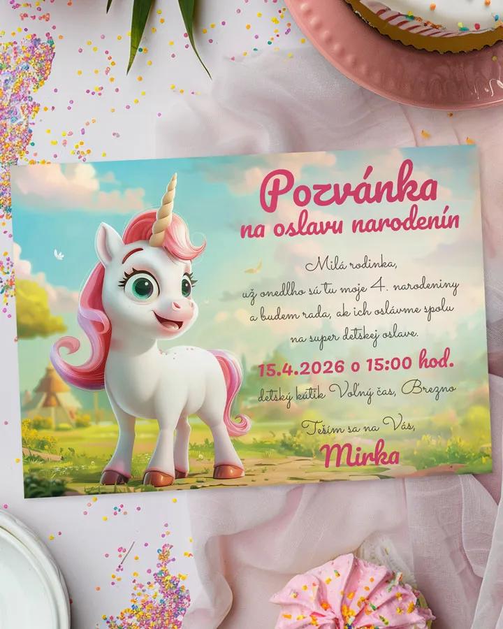 Detská pozvánka na oslavu - Ružový jednorožec