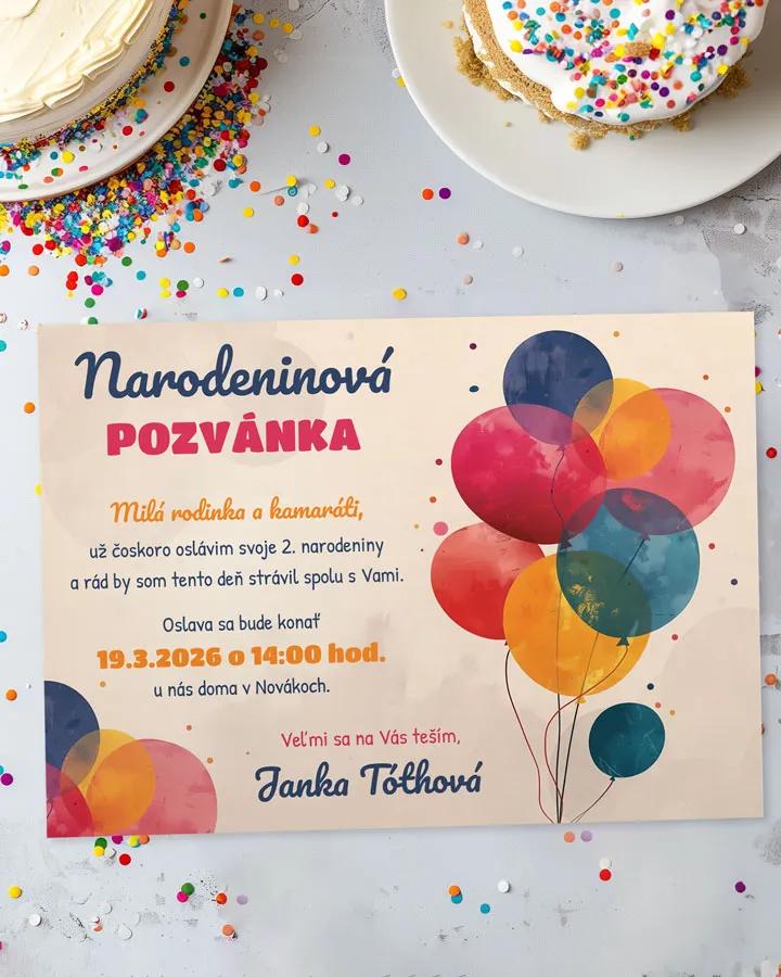 Detská pozvánka na oslavu - Kytica balónov