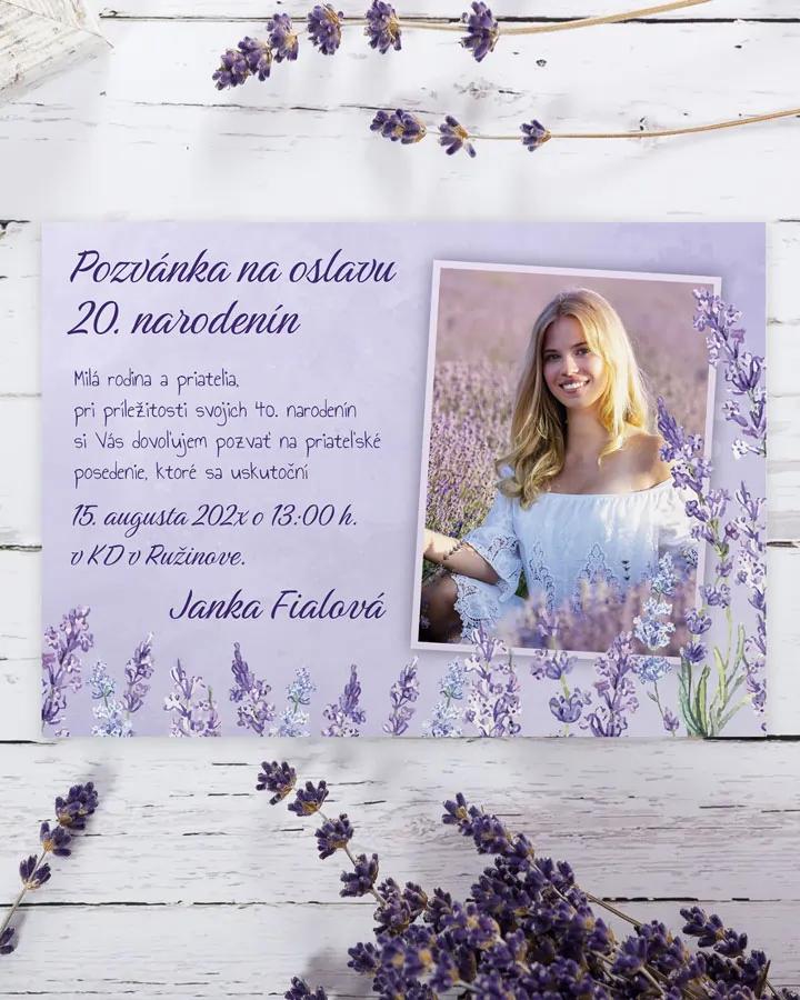 Pozvánka na narodeniny s fotkou Levanduľa 01