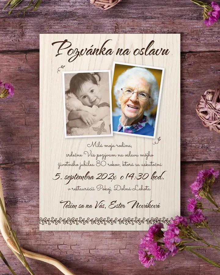 Pozvánka na narodeniny s fotkou Svetlé drevo