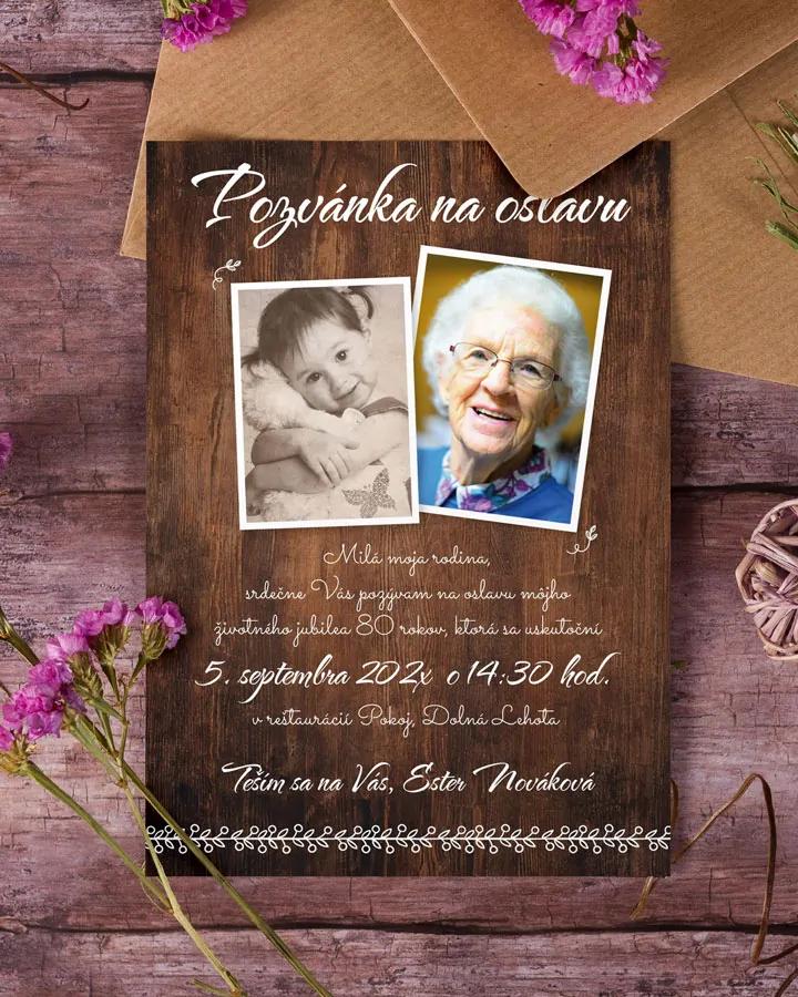 Pozvánka na narodeniny s fotkou Tmavé drevo