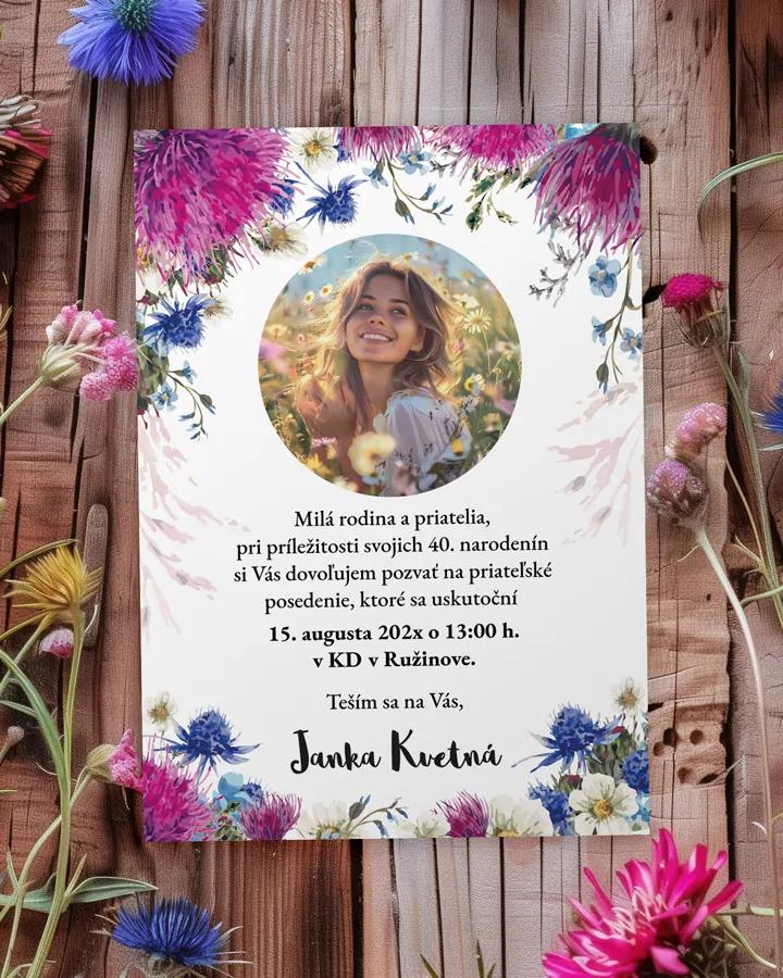 Pozvánka na narodeniny s fotkou Poľné kvety 02
