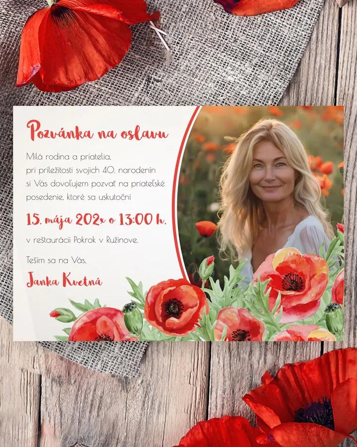 Pozvánka na narodeniny s fotkou Poľné maky 01