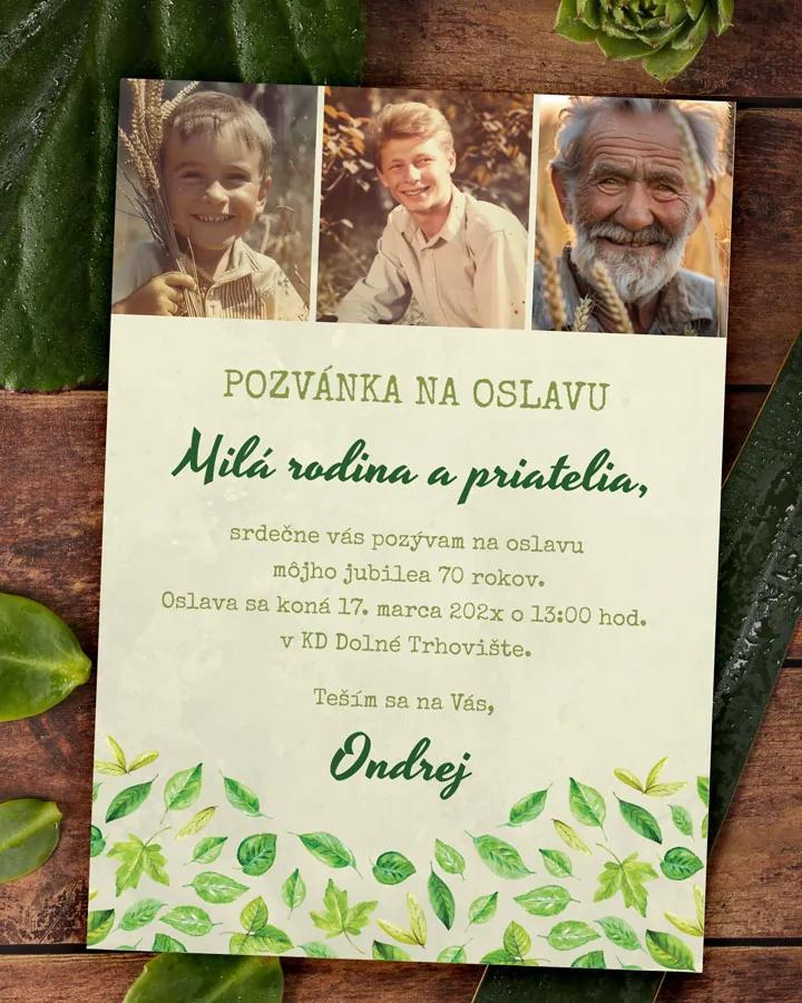 Pozvánka na narodeniny s fotkou Zelené listy