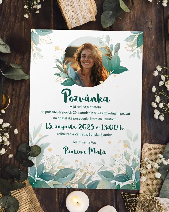 Pozvánka na narodeniny s fotkou Greenery 02