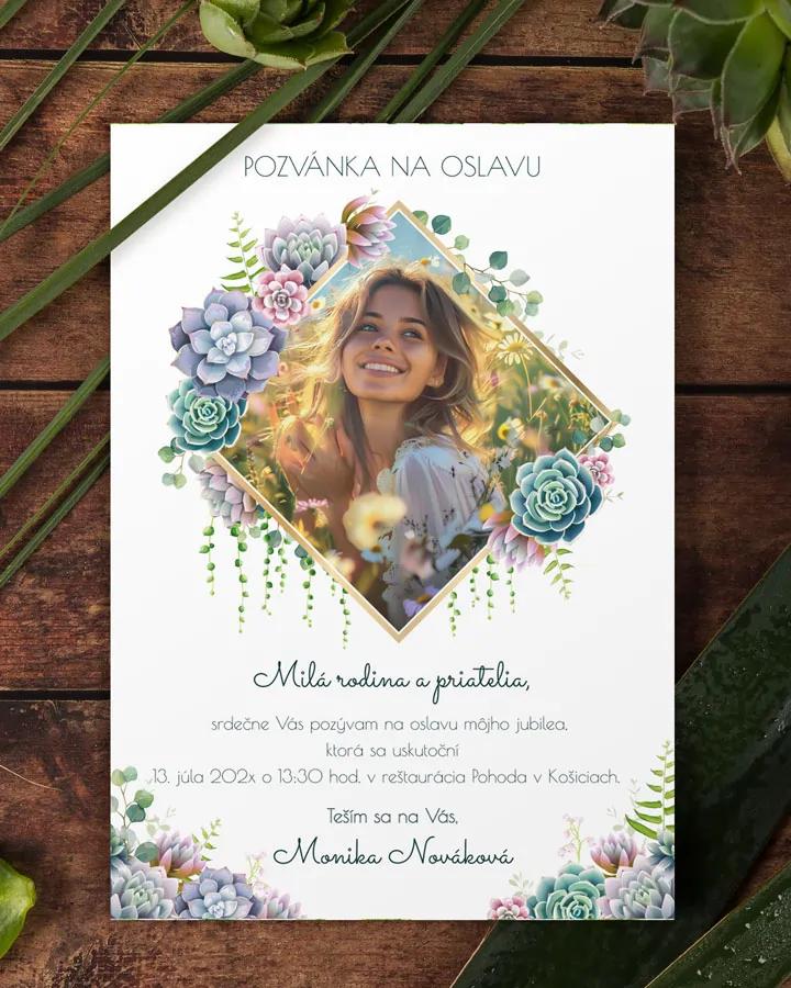 Pozvánka na narodeniny s fotkou Sukulenty