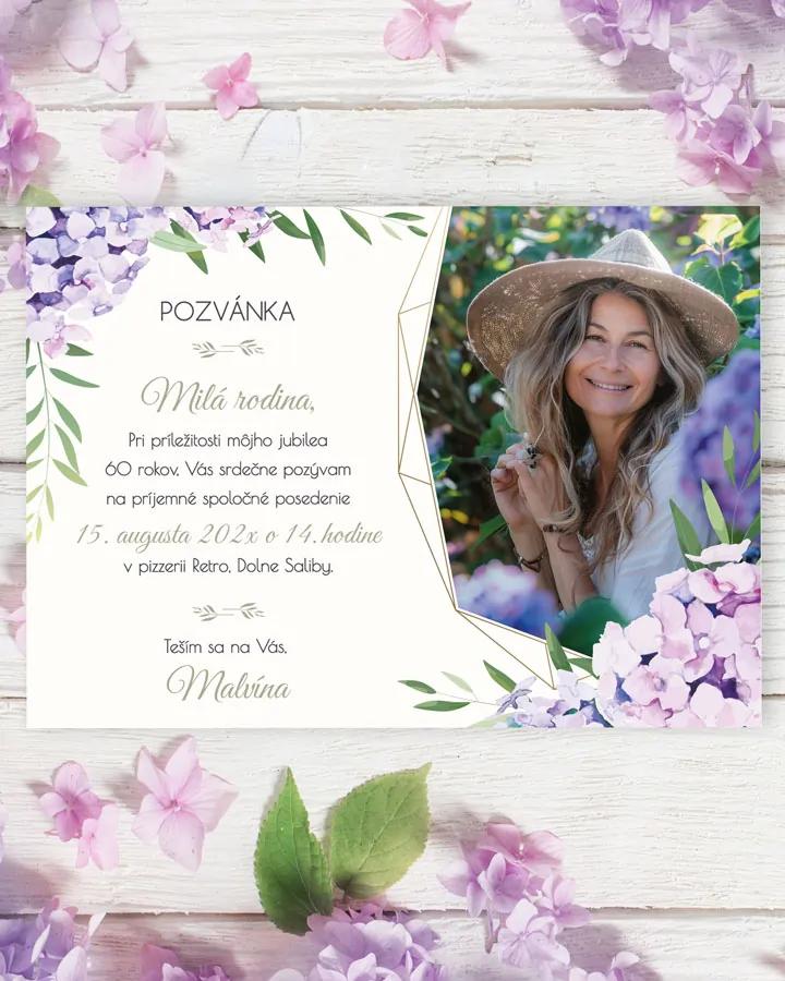 Pozvánka na narodeniny s fotkou Hortenzie