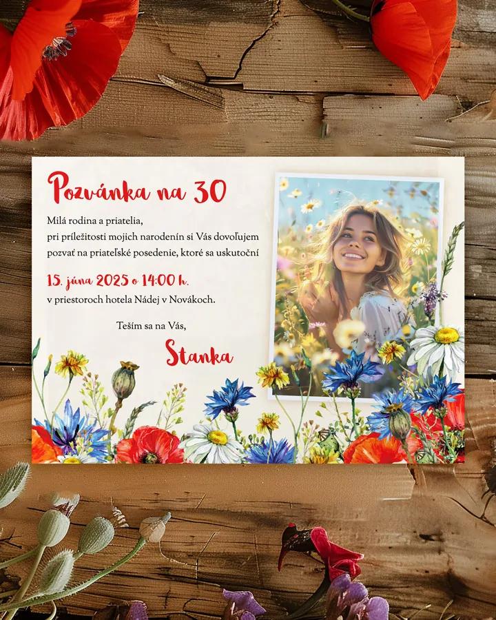 Pozvánka na narodeniny s fotkou Poľné kvety 04