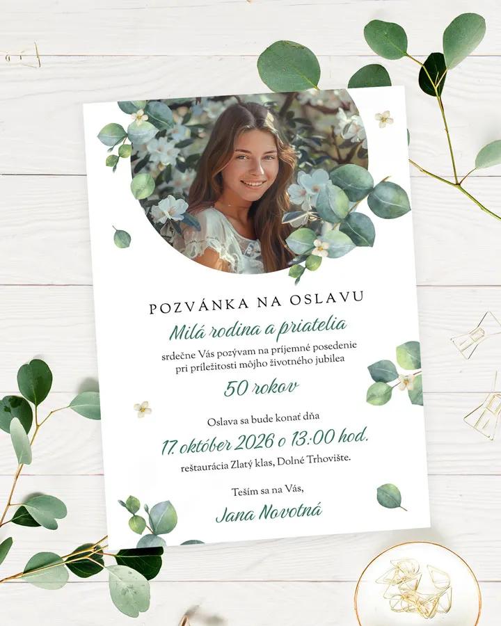 Pozvánka na narodeniny s fotkou Greenery 04