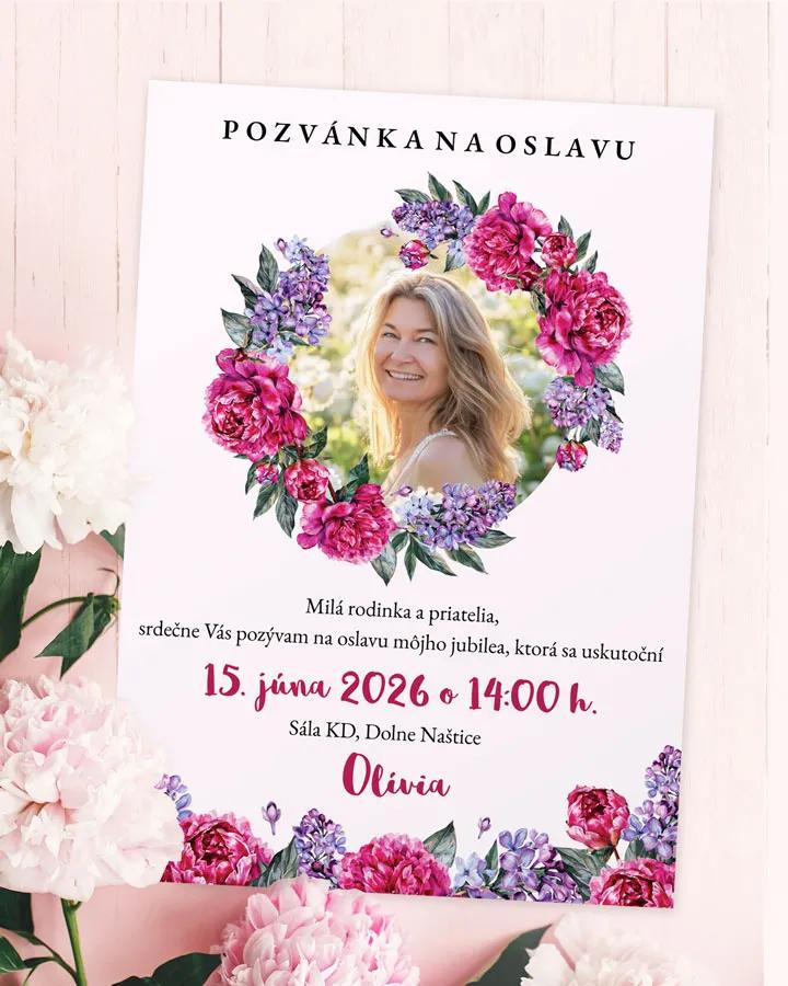 Pozvánka na narodeniny s fotkou Pivonky s orgovánom