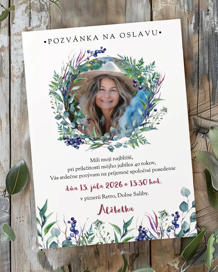 Pozvánka na narodeniny s fotkou Eukalyptus s bylinkami