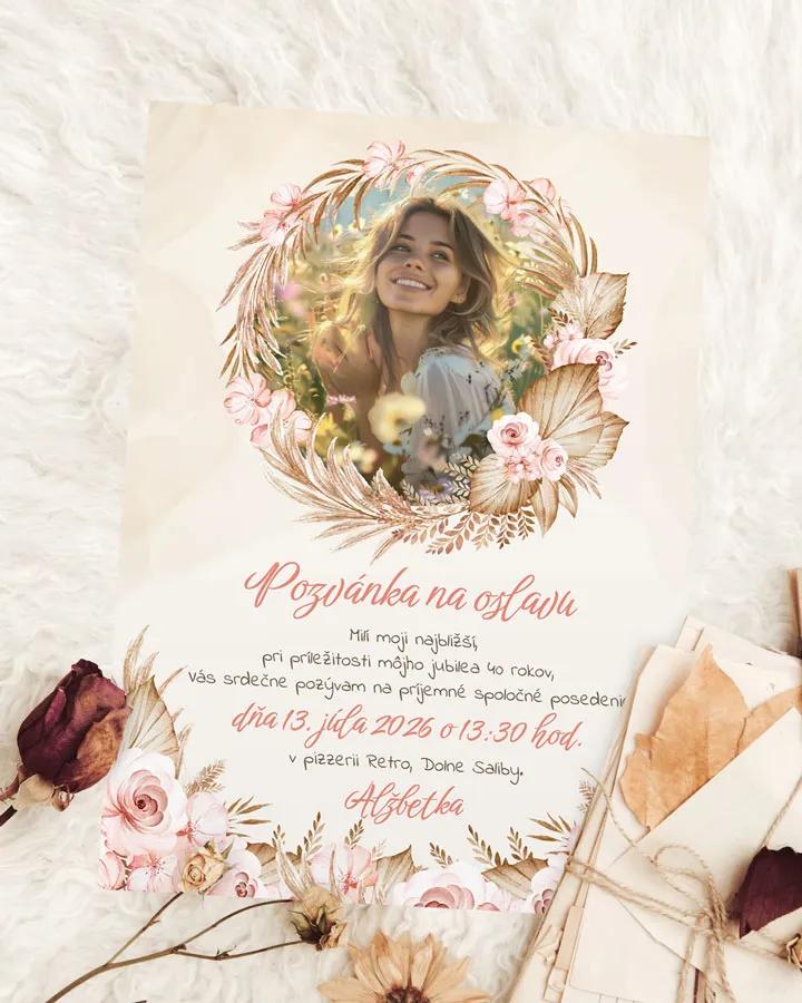Pozvánka na narodeniny s fotkou Sušené kvety 01