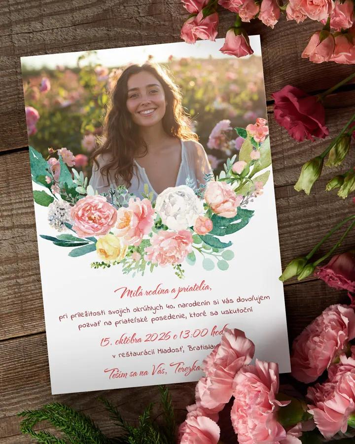 Pozvánka na narodeniny s fotkou Veniec kvetov