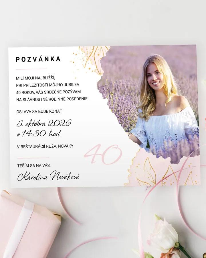 Pozvánka na narodeniny s fotkou Mramor s kvetmi 01
