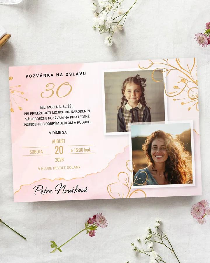 Pozvánka na narodeniny s fotkou Mramor s kvetmi 02