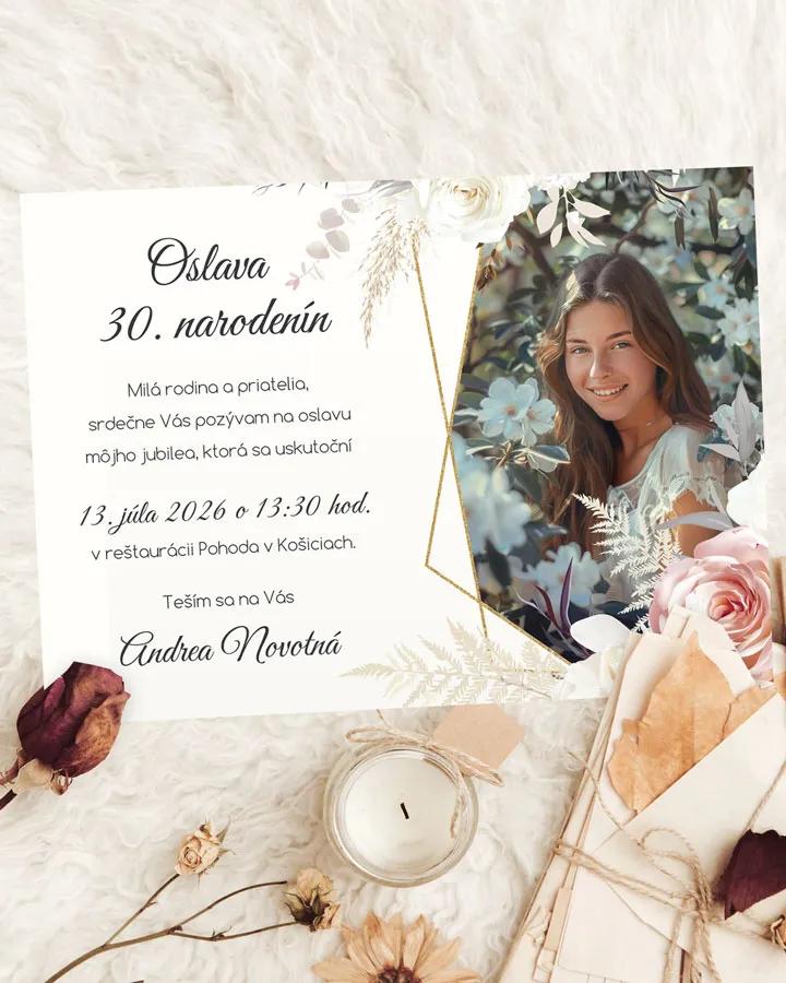 Pozvánka na narodeniny s fotkou Rozkvitnuté kvety 01