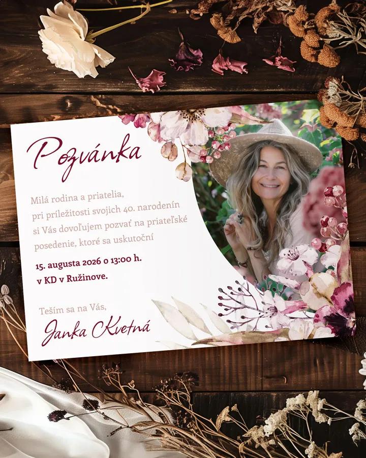 Pozvánka na narodeniny s fotkou Kytica kvetov