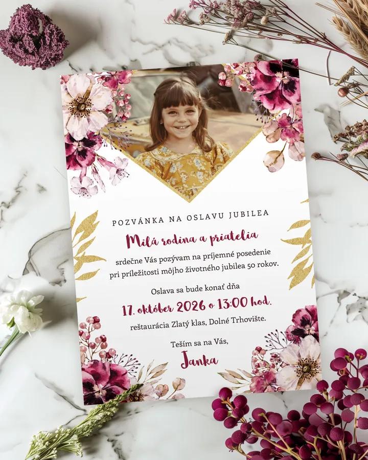 Pozvánka na narodeniny s fotkou Rozkvitnuté kvety 02