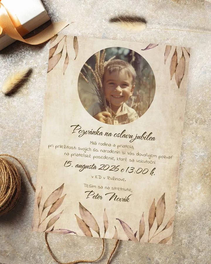 Pozvánka na narodeniny s fotkou Vintage listy