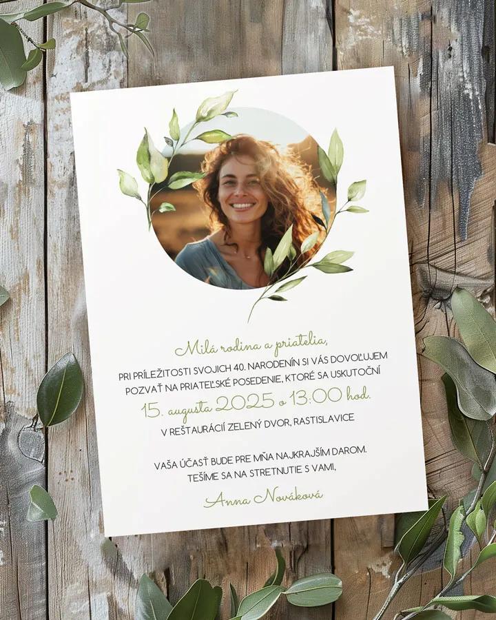 Pozvánka na narodeniny s fotkou Greenery 06