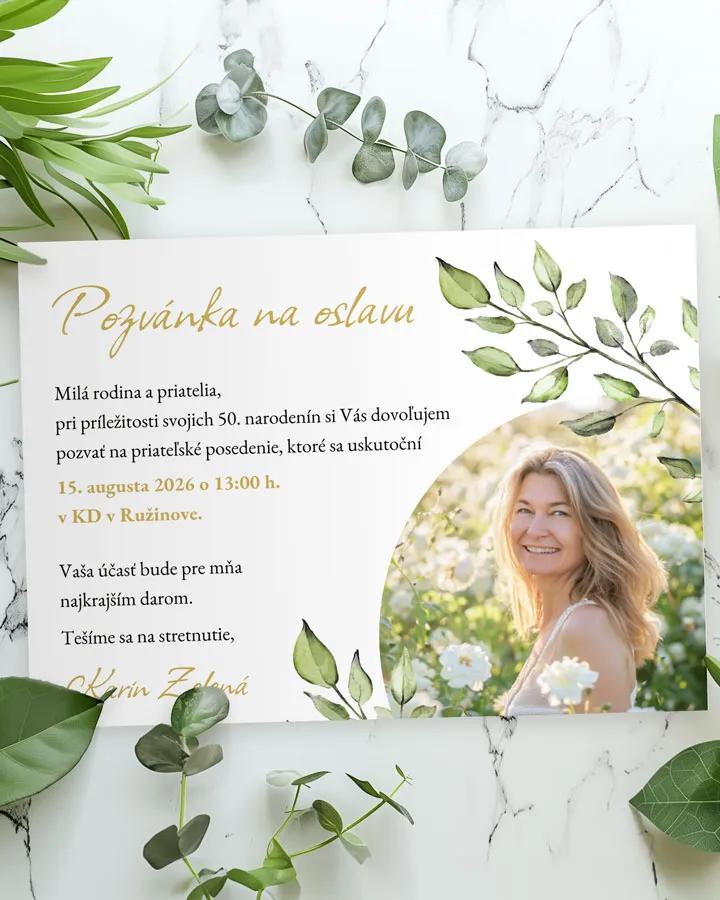 Pozvánka na narodeniny s fotkou Greenery 07