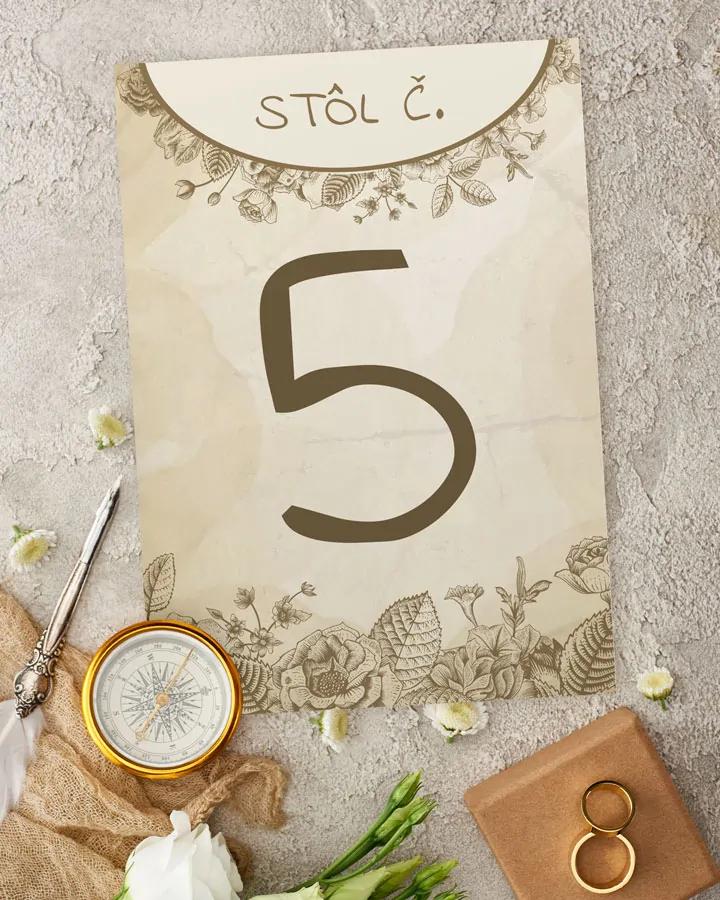 Svadobné číslovanie - Vintage kvety