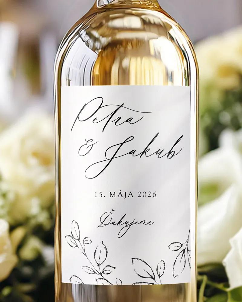 Svadobné etikety na víno / pálenku Listy lásky- biela