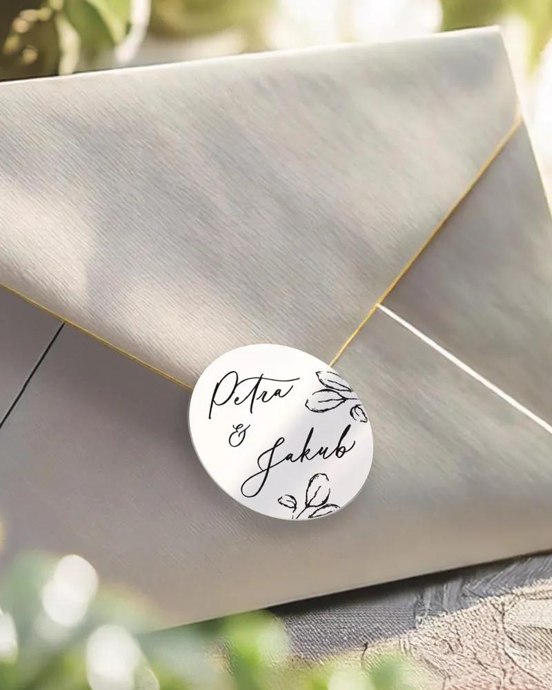 Mini nálepky na obálky / darčeky Listy lásky biele