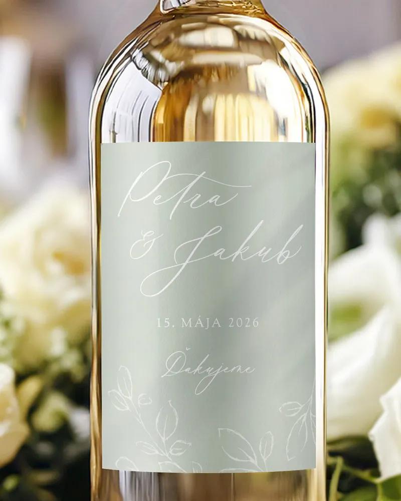 Svadobné etikety na víno / pálenku Listy lásky- sage