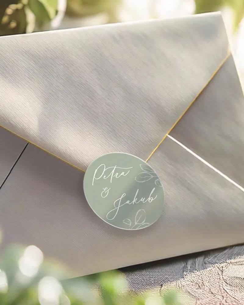 Mini nálepky na obálky / darčeky Listy lásky biele sage