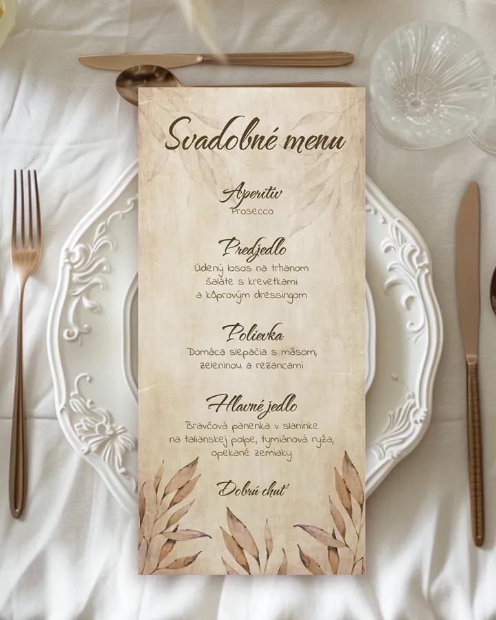 Svadobné menu - Vintage listy