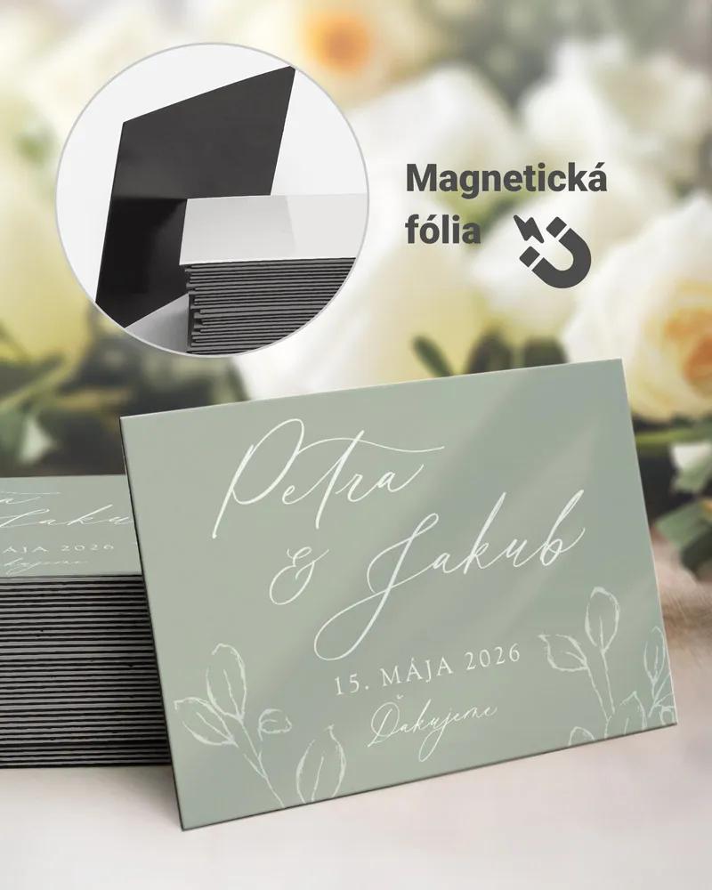 Svadobné magnetky obdĺžnik Listy lásky - sage
