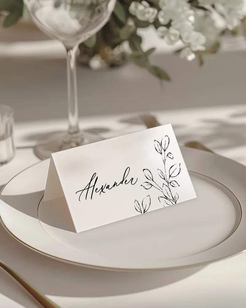 Svadobné menovky - Listy lásky-biele