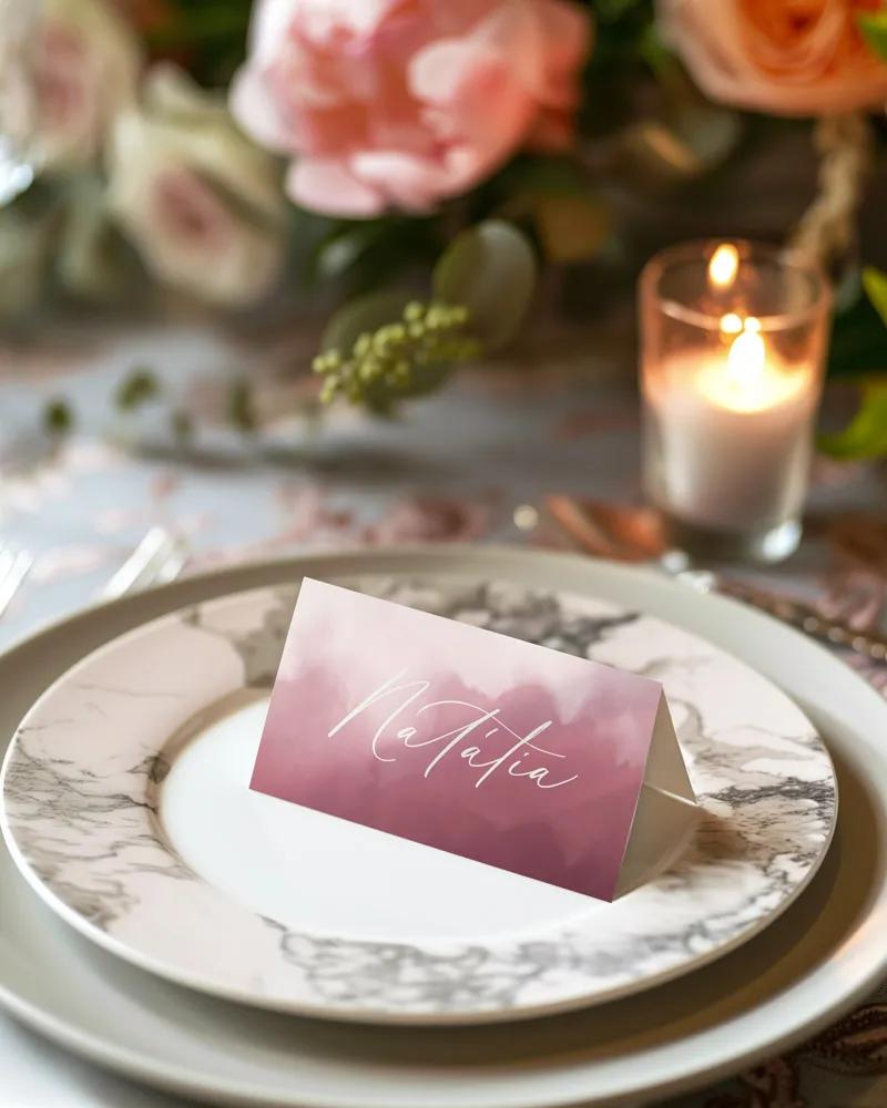 Svadobné menovky - Akvarelová láska - ružová